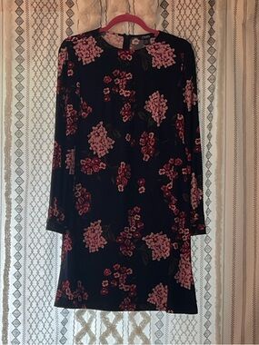 Chaps Navy Long-Sleeve Floral Dress